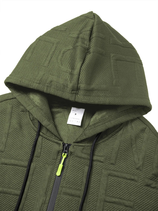 Mens Letter Jacquard Jacket Simple Stylish Autumn Sportwear Warm Casual Multiple Pockets Outwear Zip Up Hooded Coats for Men